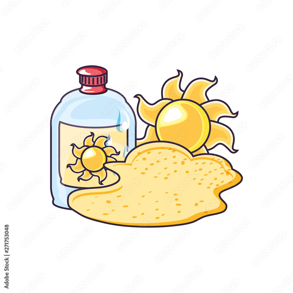 solar blocker bottle in the beach with sun solar blocker bottle in the beach with sun