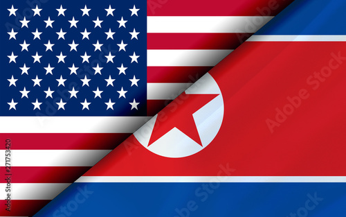 Flags of the USA and North Korea divided diagonally © tang90246