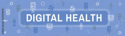 Digital Health Icon Set with Wearable Technology Web Header Banner