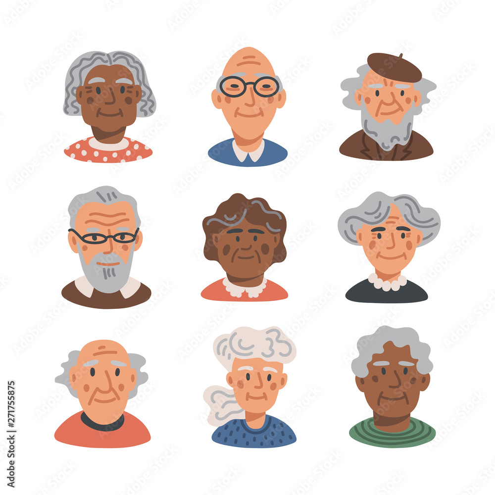 Elderly people avatar set. Portraits of old people on white background. Senior people flat Vector illustration. Elderly people avatar set. Portraits of old people on white background. Senior people flat Vector illustration.