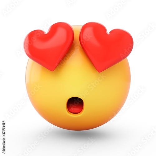 3D Rendering falling in love emoji isolated on white background