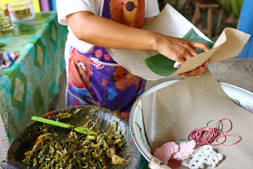 the process of making vegetable pecel photo