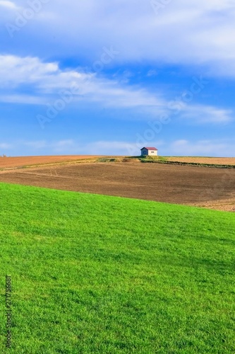日本北海道草原と青空と赤い屋根の家stock Photo Adobe Stock