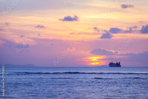 Beautiful tropical beach sunset with golden lights background Koh Samui Thailand