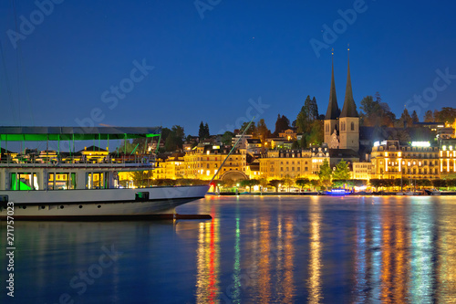 Lucerne lake waterfront and historic architecture evening view