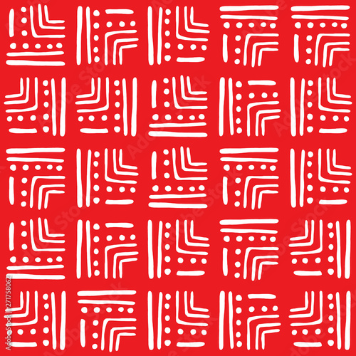 Hand Drawn Abstract Tribal Block Pattern - Red