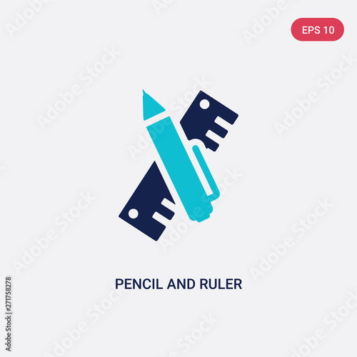 two color pencil and ruler vector icon from construction and tools concept. isolated blue pencil and ruler vector sign symbol can be use for web, mobile logo. eps 10