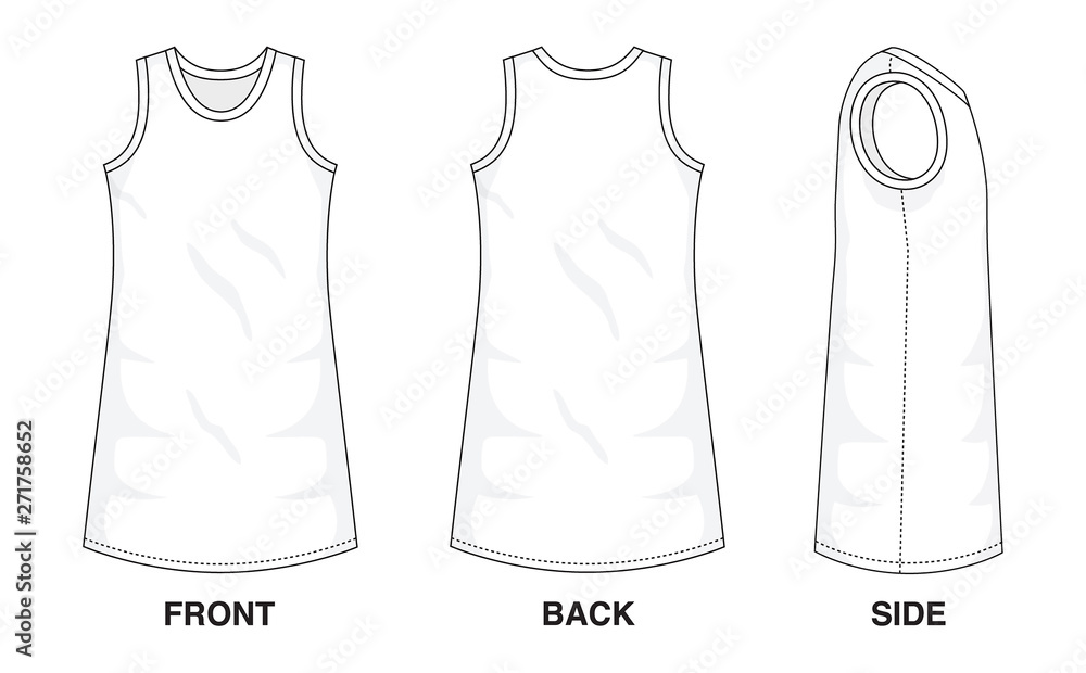 Isolated object of clothes and fashion stylish wear fill in blank top dress.  Regular Neck Strap Original Sleeveless Top Illustration Vector Template  Dresses. Front, back and side view Stock Vector | Adobe