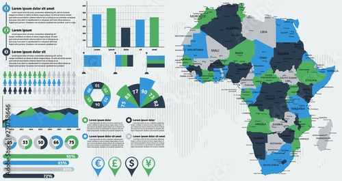 Detailed Africa map with infographic elements. Vector illustration.