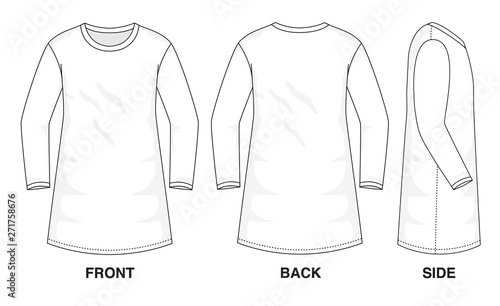 Isolated object of clothes and fashion stylish wear fill in blank dress. Regular Neck Strap Original Top Illustration Vector Template Dresses Long Sleeves. Front, back and side view