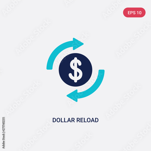 two color dollar reload vector icon from cryptocurrency economy concept. isolated blue dollar reload vector sign symbol can be use for web, mobile and logo. eps 10