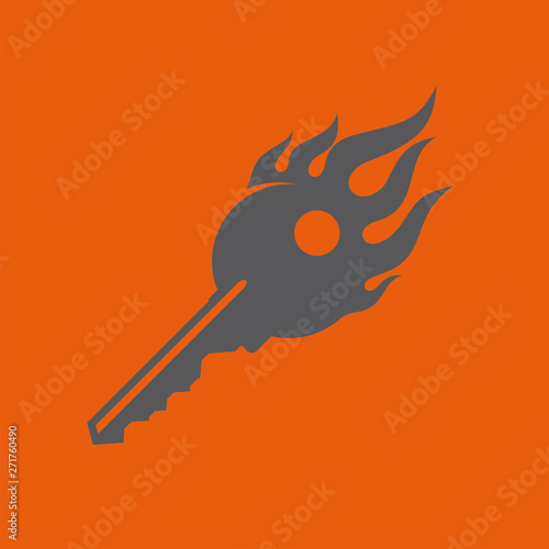 Vector silhouettes of a key with fire
