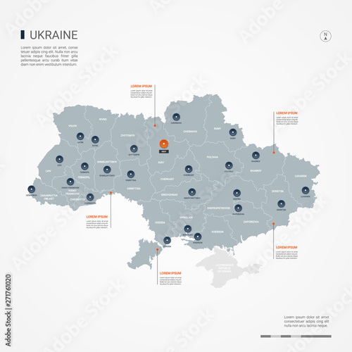 Ukraine map with borders, cities, capital and administrative divisions. Infographic vector map. Editable layers clearly labeled.