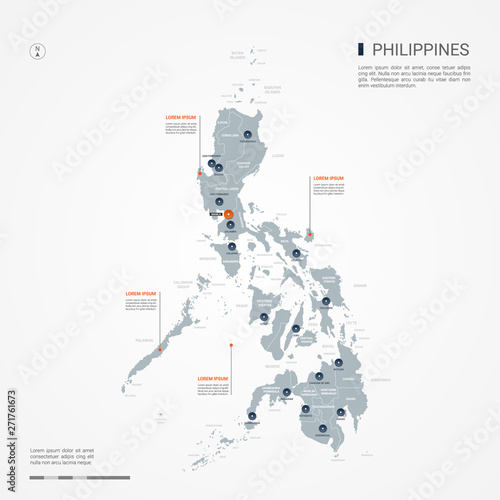Philippines map with borders, cities, capital and administrative divisions. Infographic vector map. Editable layers clearly labeled.