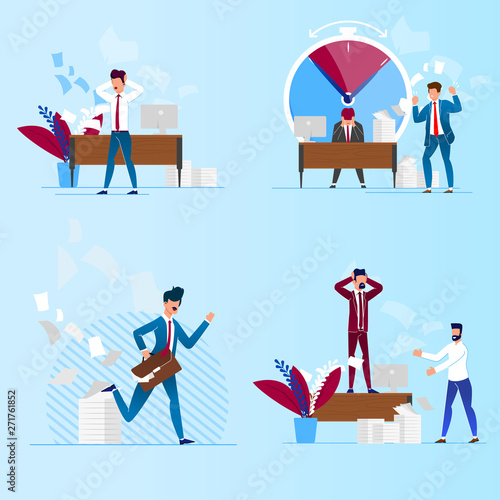Flat Set Rush and Deadlines Vector Illustration.