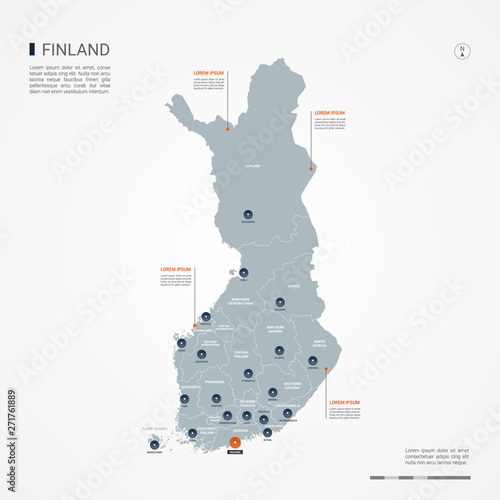 Finland map with borders, cities, capital and administrative divisions. Infographic vector map. Editable layers clearly labeled.