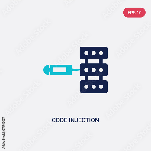 two color code injection vector icon from cyber concept. isolated blue code injection vector sign symbol can be use for web, mobile and logo. eps 10
