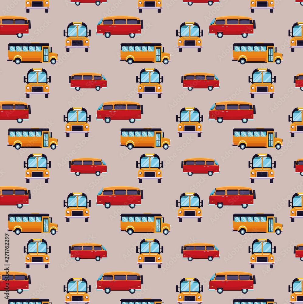 Obraz premium Bus and van cartoons pattern background