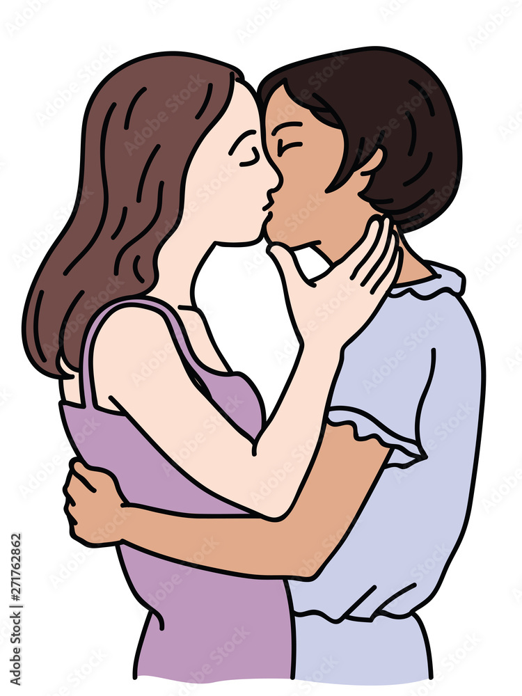 Obraz premium Lesbians couple kiss