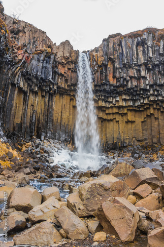 Beautiful famous waterfall in Iceland, winter season .