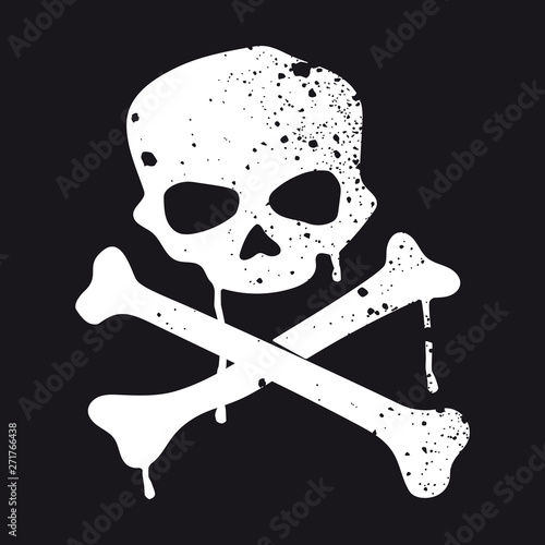 Skull and crossbones. Black background.