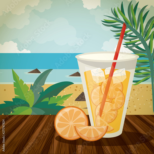 Delicious and refreshment drink on beach