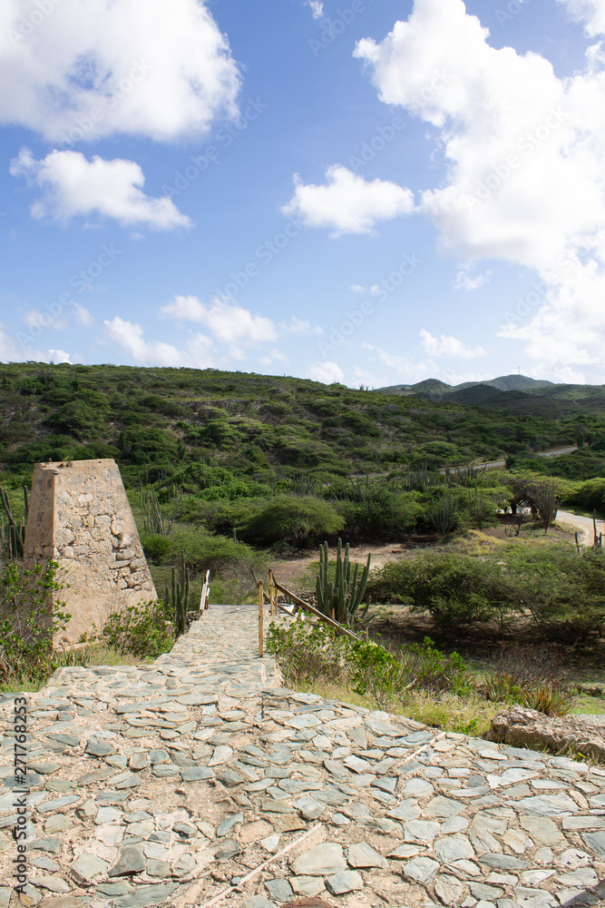 landscape and ancient stone building in Aruba