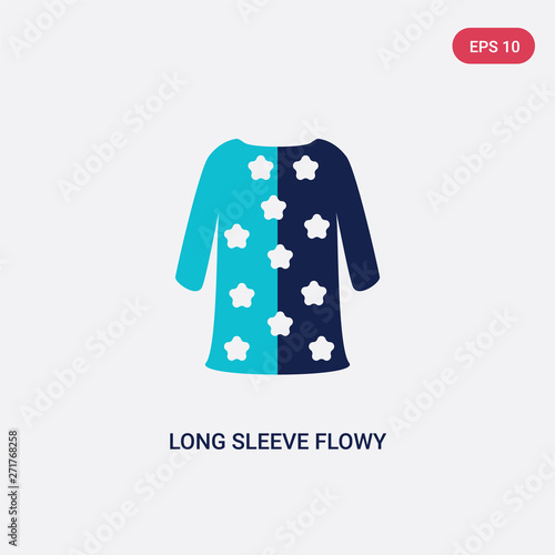 two color long sleeve flowy dress vector icon from fashion concept. isolated blue long sleeve flowy dress vector sign symbol can be use for web, mobile and logo. eps 10