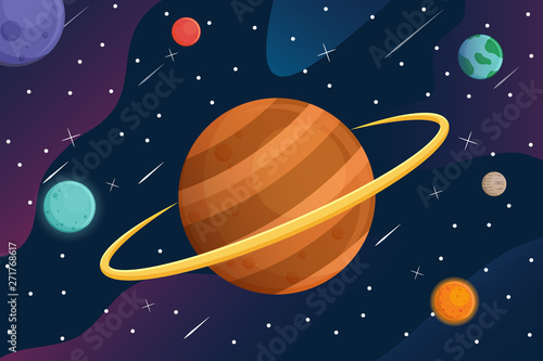 galaxy with cartoon planets in space background