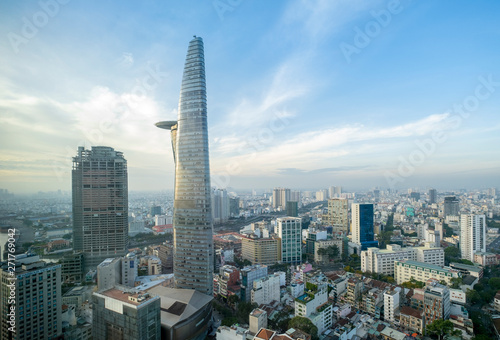 Skyline of the Central Business District of Ho Chi Minh City showing the Bitexco Tower, Ho Chi Minh City, Vietnam