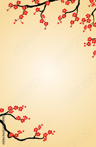 Background the cherry branch on beige vertical