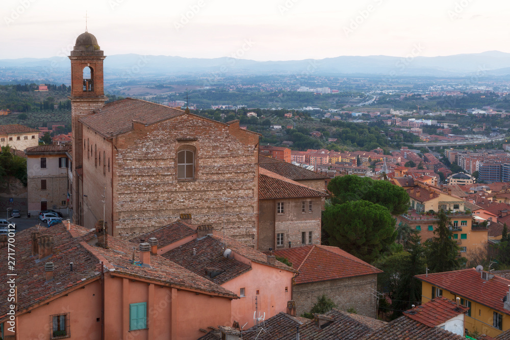 Perugia, view of the old city and Chiesa di Santo Spirito, Umbria, Italy