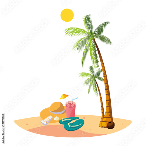 summer beach with palms and cocktail scene