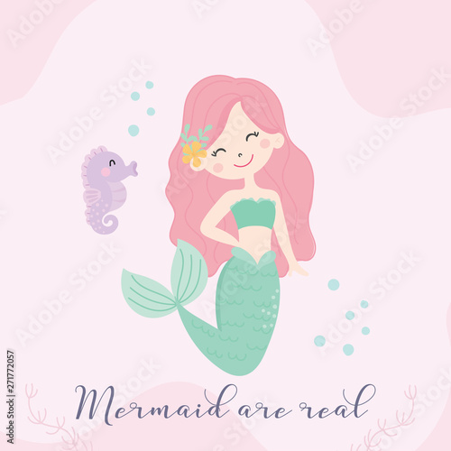 Cute little mermaid vector. Illustration.