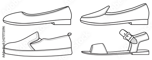 Flat shoes outline line vector fill in sandal  hand drawn illustration black fill in the blank template sneaker slipper shoe template outline