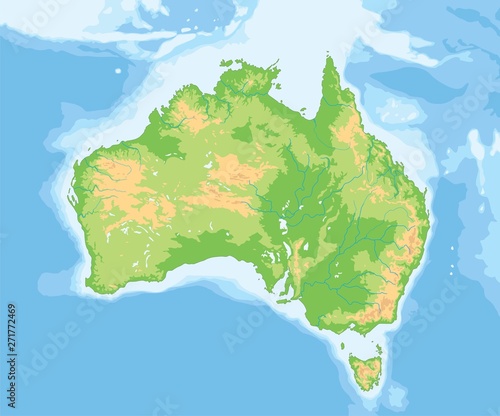 High detailed Australia physical map.