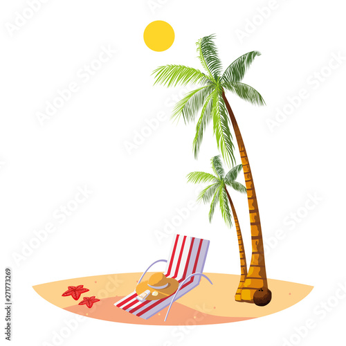 summer beach with palms and chair scene