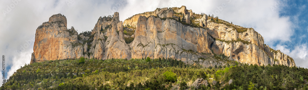 French landscape - Vercors. Panoramic view over the peaks of the Vercors in France.