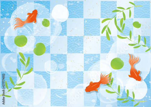 金魚と水草のイラスト