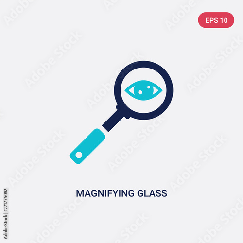 two color magnifying glass searcher vector icon from general concept. isolated blue magnifying glass searcher vector sign symbol can be use for web, mobile and logo. eps 10