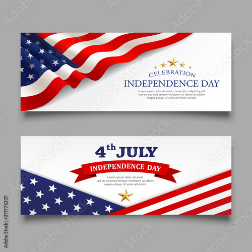 Celebration flag of america independence day banners collections design vector background, illustration