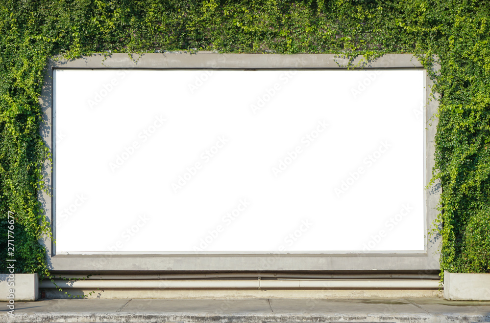 White billboard on spring summer green leaves background - obrazy, fototapety, plakaty 