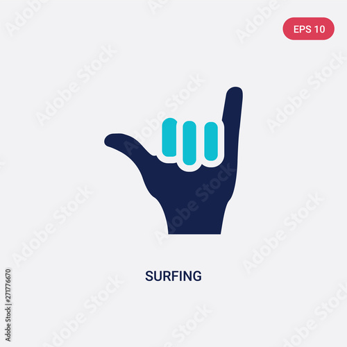 two color surfing vector icon from gestures concept. isolated blue surfing vector sign symbol can be use for web, mobile and logo. eps 10
