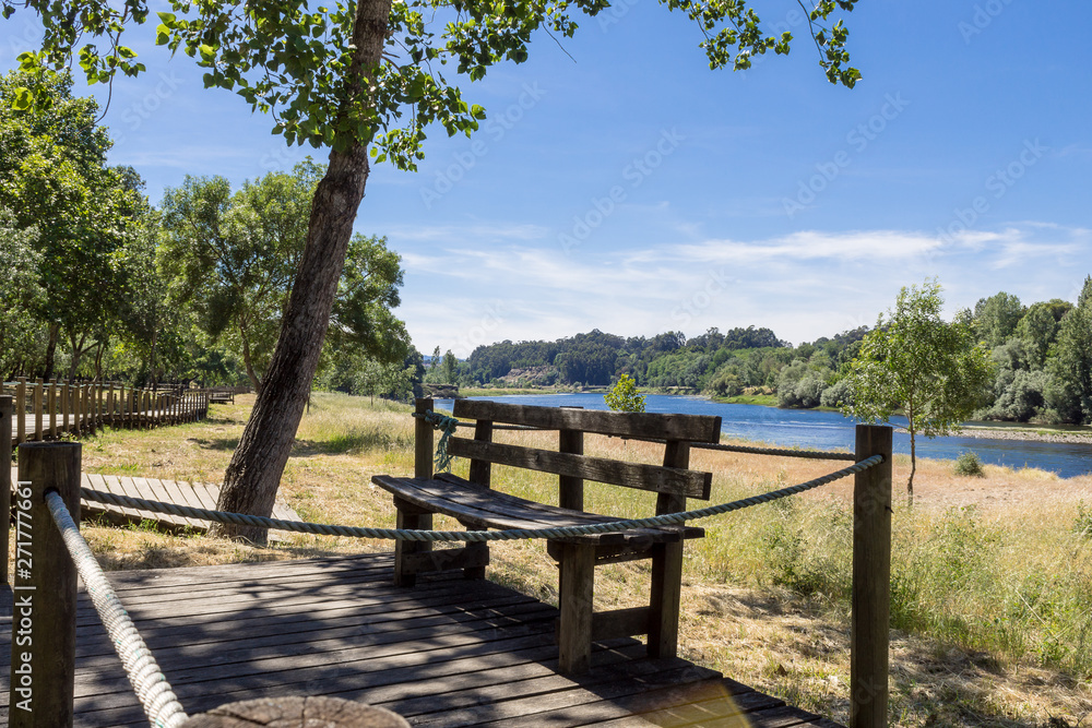 Moncao north of Portugal. Natural park with leisure area with walkways, the river Minho and beautiful vegetation Moncao north of Portugal. Natural park with leisure area with walkways, the river Minho and beautiful vegetation