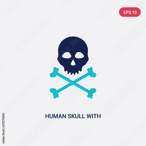 two color human skull with crossed bones vector icon from human body parts concept. isolated blue human skull with crossed bones vector sign symbol can be use for web, mobile and logo. eps 10