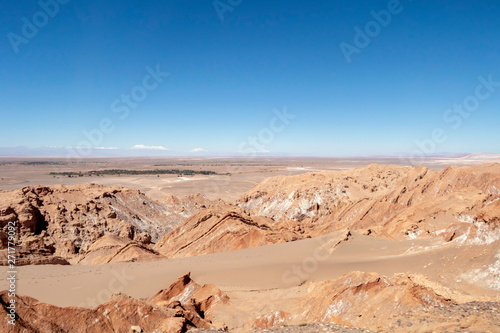 The Moon Valley area (Valle de la Luna) of geological formation of stone and sand located in the Salt mountain range, Atacama desert, Chile
