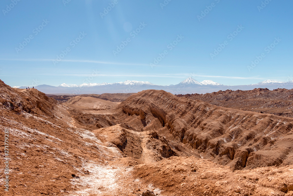 The Moon Valley area (Valle de la Luna) of geological formation of stone and sand located in the Salt mountain range, Atacama desert, Chile