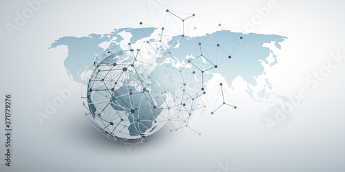 Cloud Computing and Global Networks Concept Design with Earth Globe and Geometric Network Mesh 