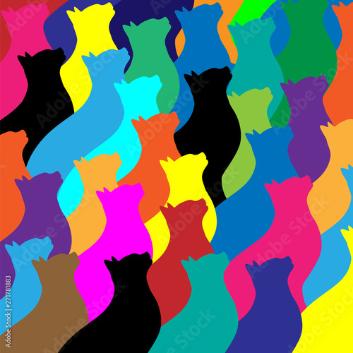 Colorful Cat Collage Pattern Vector Illustration