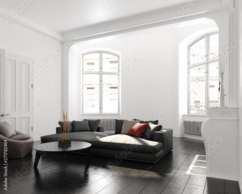 Modern white interior  Scandinavian style  3d render